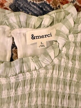 &merci Light Green and White Ruffle Dress